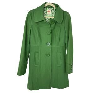 Tulle Wool Blend Green Coat Medium Retro Mod Button Jacket Anthropologie